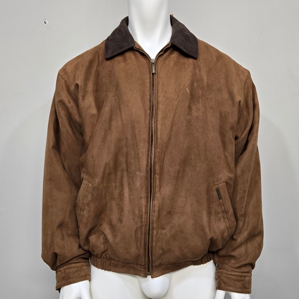 Vintage Y2K Weatherproof Faux Suede Bomber Jacket XL Chocolate Brown Full Zip